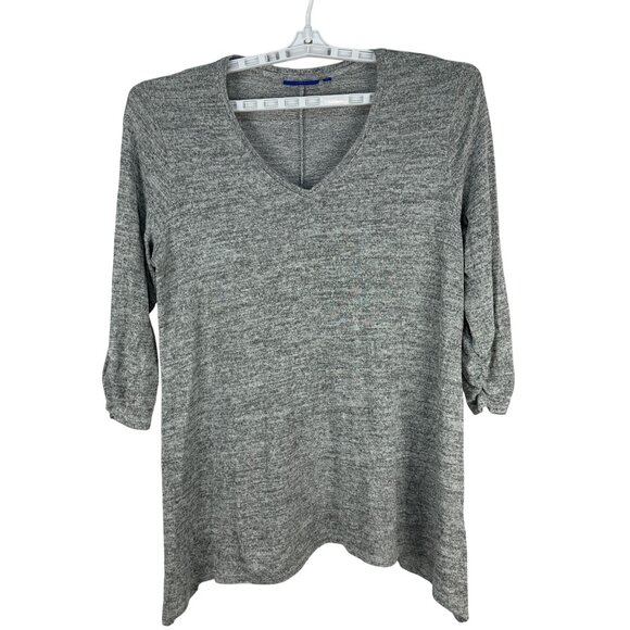 Apt 9 Womens Gray Knit V Neck Tunic Top XL Lightweight Long Sleeve Stretchy - Picture 1 of 5